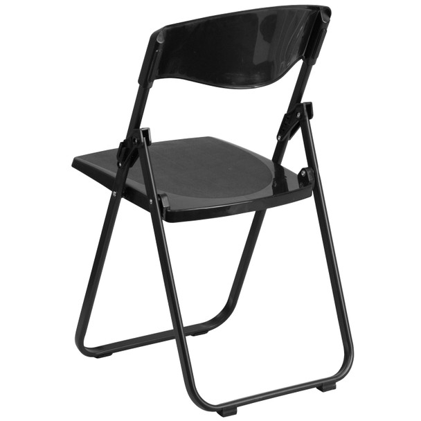 HERCULES Series 500 lb. Capacity Heavy Duty Black Plastic Folding Chair with Built-in Ganging Brackets