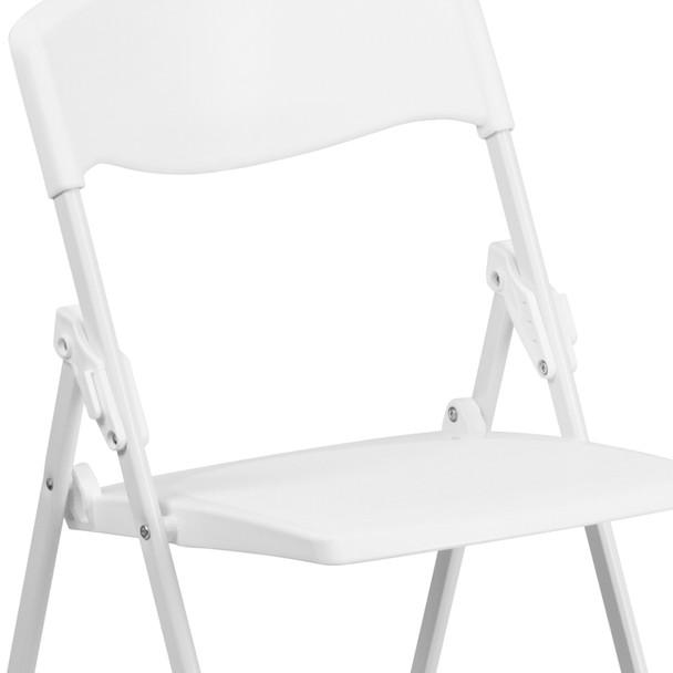 HERCULES Series 500 lb. Capacity Heavy Duty White Plastic Folding Chair with Built-in Ganging Brackets