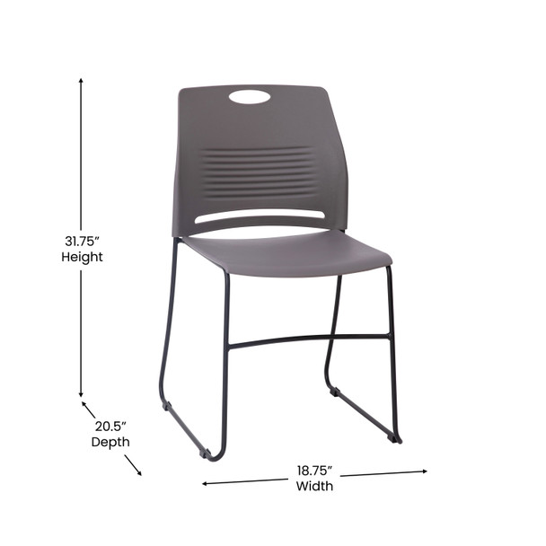 HERCULES Series Commercial Grade 660 lb. Capacity Gray Plastic Stack Chair with Black Powder Coated Sled Base Frame and Integrated Carrying Handle
