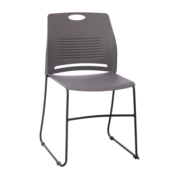 HERCULES Series Commercial Grade 660 lb. Capacity Gray Plastic Stack Chair with Black Powder Coated Sled Base Frame and Integrated Carrying Handle