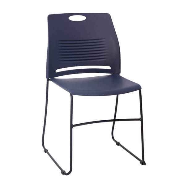 HERCULES Series Commercial Grade 660 lb. Capacity Navy Plastic Stack Chair with Black Powder Coated Sled Base Frame and Integrated Carrying Handle