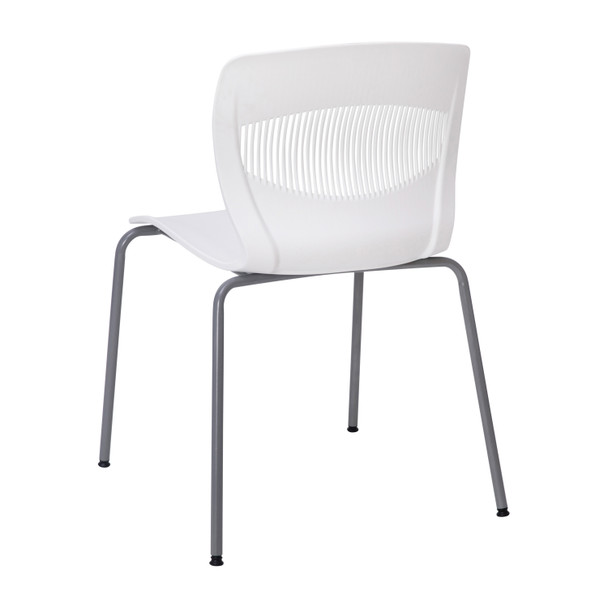 HERCULES Series Commercial Grade 770 lb. Capacity Ergonomic Stack Chair with Lumbar Support and Silver Steel Frame - White
