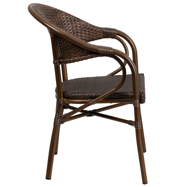 Milano Series Cocoa Rattan Restaurant Patio Chair with Bamboo-Aluminum Frame