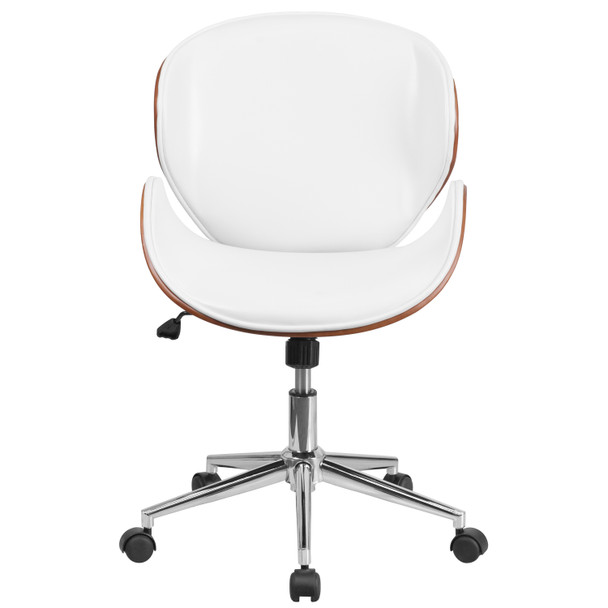 Tana Mid-Back Walnut Wood Conference Office Chair in White LeatherSoft