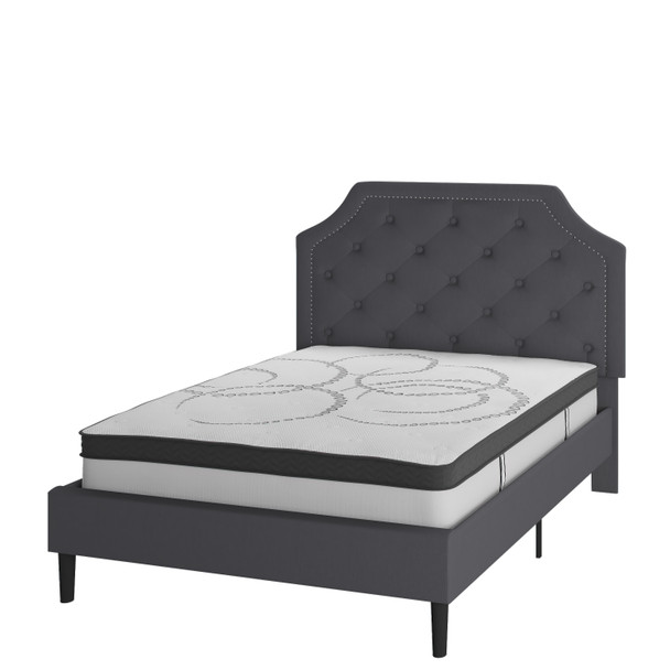 Brighton Full Size Tufted Upholstered Platform Bed in Dark Gray Fabric with 10 Inch CertiPUR-US Certified Pocket Spring Mattress