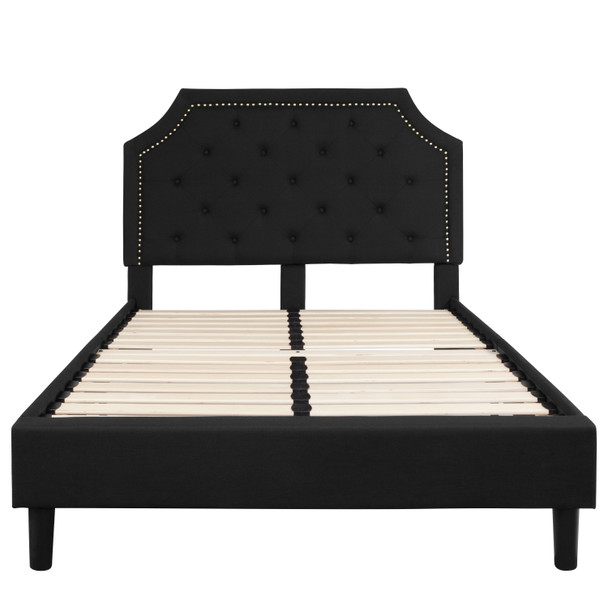 Brighton Full Size Tufted Upholstered Platform Bed in Black Fabric with 10 Inch CertiPUR-US Certified Pocket Spring Mattress