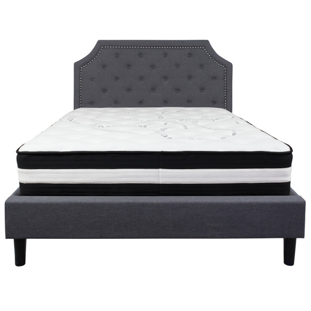 Brighton Queen Size Tufted Upholstered Platform Bed in Dark Gray Fabric with Pocket Spring Mattress