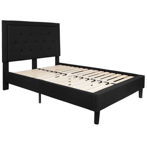 Roxbury Full Size Tufted Upholstered Platform Bed in Black Fabric