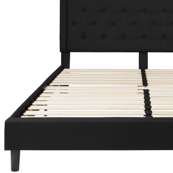 Roxbury King Size Tufted Upholstered Platform Bed in Black Fabric