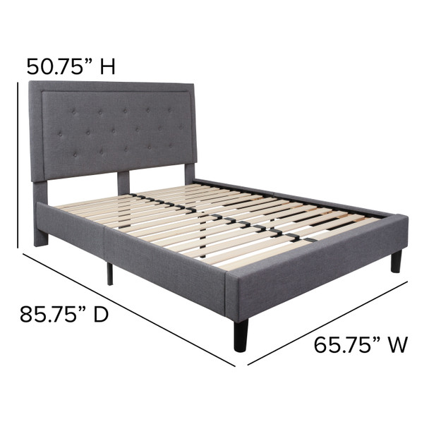 Roxbury Queen Size Tufted Upholstered Platform Bed in Light Gray Fabric