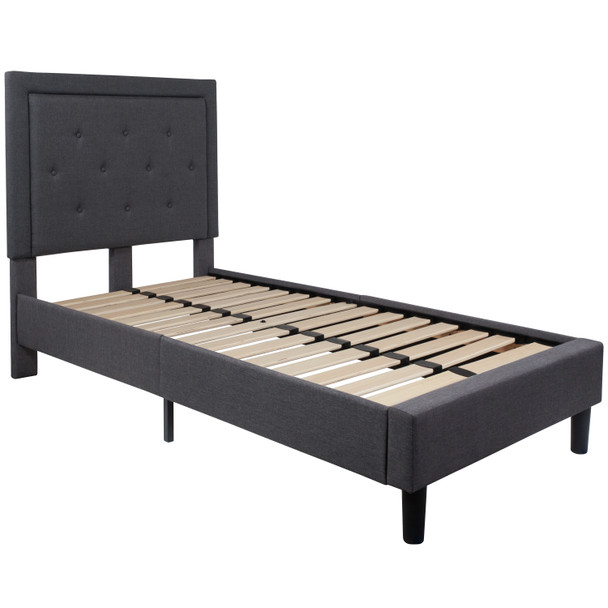Roxbury Twin Size Tufted Upholstered Platform Bed in Dark Gray Fabric