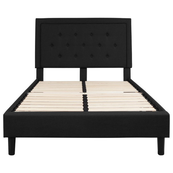 Roxbury Full Size Tufted Upholstered Platform Bed in Black Fabric with 10 Inch CertiPUR-US Certified Pocket Spring Mattress