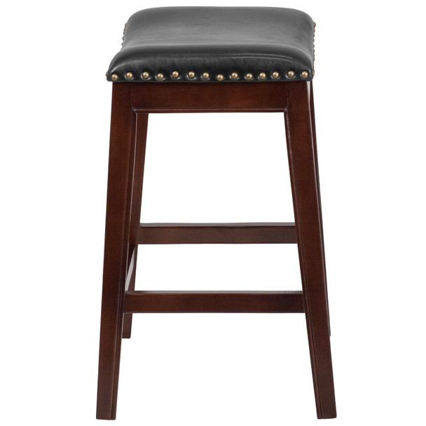 Alphus 26'' High Backless Cappuccino Wood Counter Height Stool with Black LeatherSoft Saddle Seat