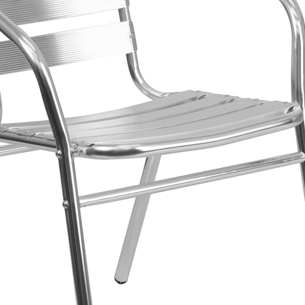 Lila Commercial Aluminum Indoor-Outdoor Restaurant Stack Chair with Triple Slat Back and Arms