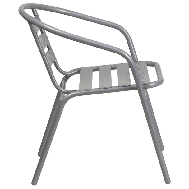 Lila Silver Metal Restaurant Stack Chair with Aluminum Slats