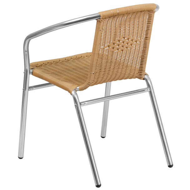 Lila Commercial Aluminum and Beige Rattan Indoor-Outdoor Restaurant Stack Chair