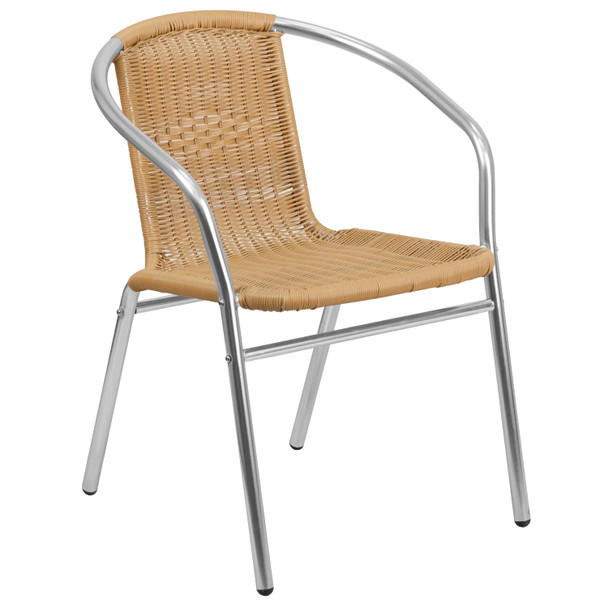 Lila Commercial Aluminum and Beige Rattan Indoor-Outdoor Restaurant Stack Chair