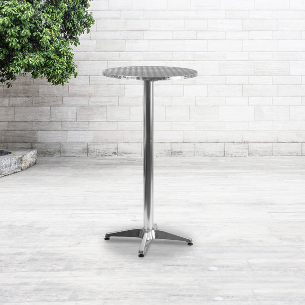 Mellie 23.25" Round Aluminum Indoor-Outdoor Bar Height Table with Flip-Up Table
