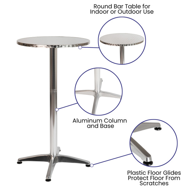 Mellie 23.5" Round Aluminum Indoor-Outdoor Bar Height Table