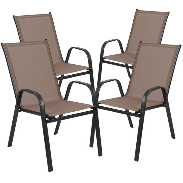 Brazos 3 Piece Outdoor Patio Dining Set - 23.5" Square Tempered Glass Patio Table, 2 Brown Flex Comfort Stack Chairs