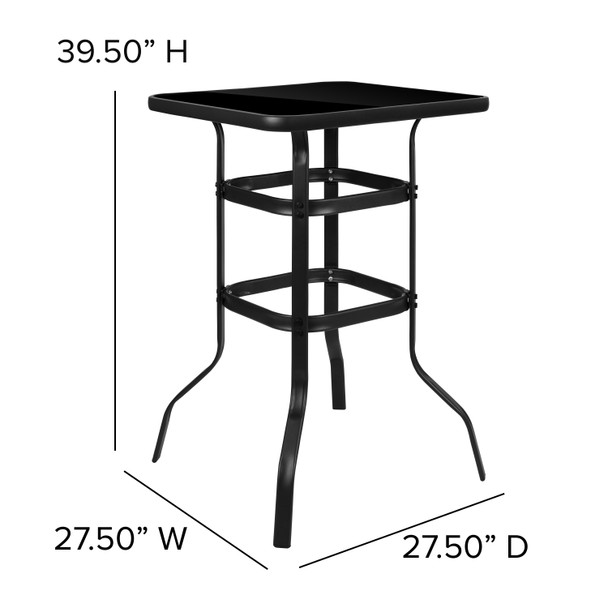 Brazos Outdoor Dining Set - 4-Person Bistro Set - Brazos Outdoor Glass Bar Table with Black All-Weather Patio Stools