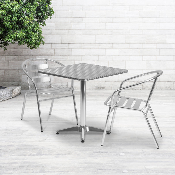 Lila 27.5'' Square Aluminum Indoor-Outdoor Table Set with 2 Slat Back Chairs