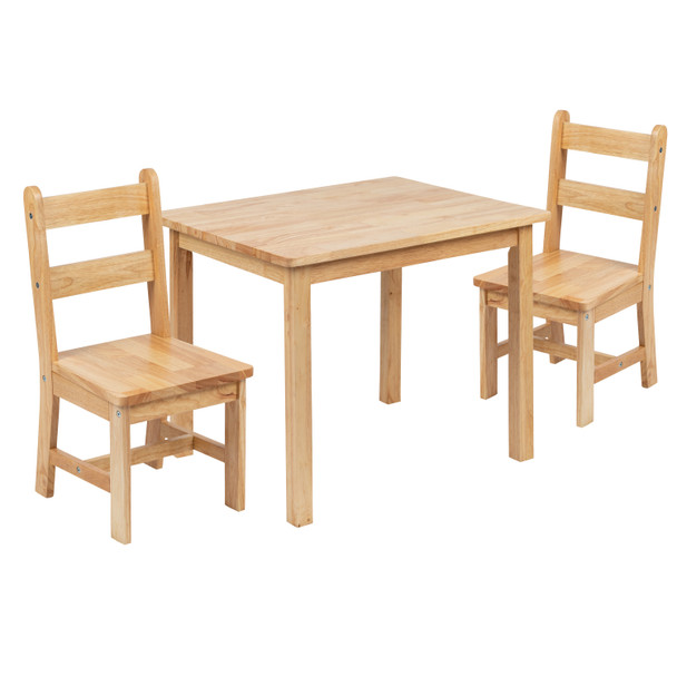 Kyndl Kids Solid Hardwood Table and Chair Set for Playroom, Bedroom, Kitchen - 3 Piece Set - Natural