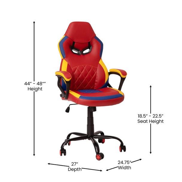 Stone Ergonomic Office Computer Chair - Adjustable Red & Yellow Designer Gaming Chair - 360° Swivel - Red Dual Wheel Casters