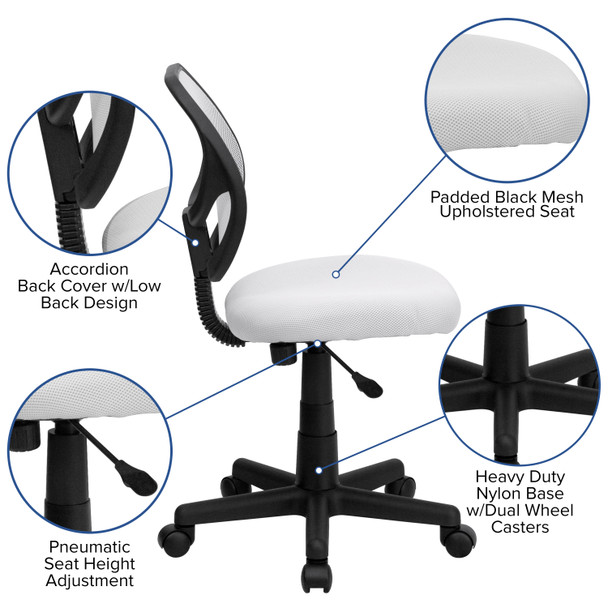 Neri Low Back White Mesh Swivel Task Office Chair