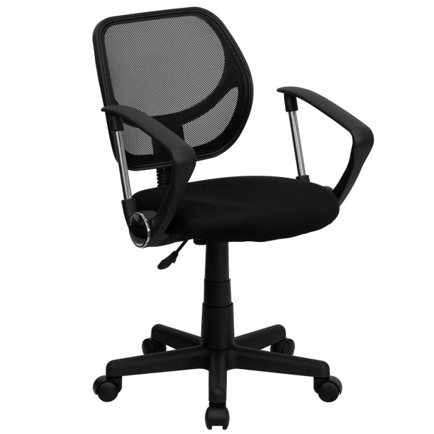 Neri Low Back Black Mesh Swivel Task Office Chair with Curved Square Back and Arms