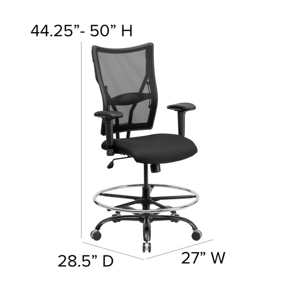 HERCULES Series Big & Tall 400 lb. Rated Black Mesh Ergonomic Drafting Chair with Adjustable Arms