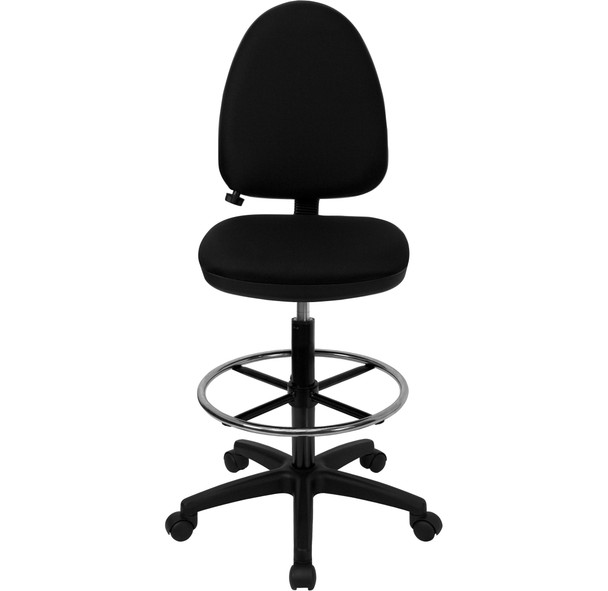 Lenora Mid-Back Black Fabric Multifunction Ergonomic Drafting Chair with Adjustable Lumbar Support