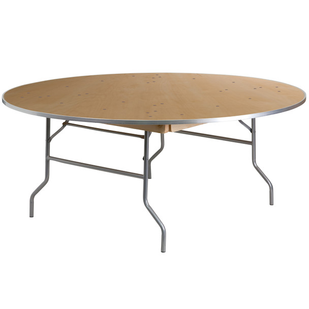 Fielder 6-Foot Round HEAVY DUTY Birchwood Folding Banquet Table with METAL Edges