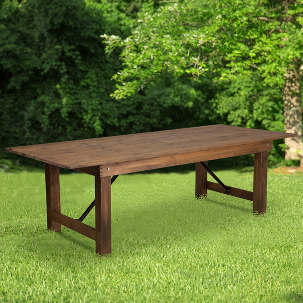 HERCULES Series 8' x 40" Rectangular Antique Rustic Solid Pine Folding Farm Table