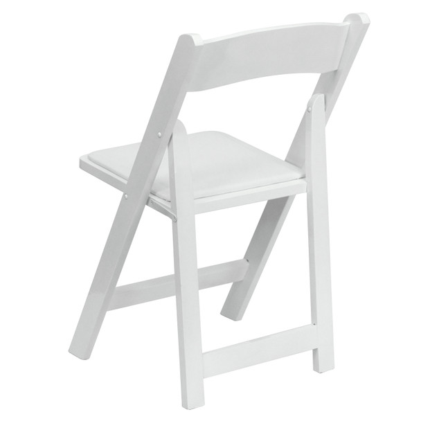 HERCULES Series White Wood Folding Chair with Vinyl Padded Seat