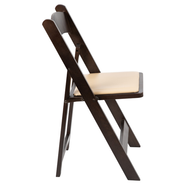 HERCULES Series Chocolate Wood Folding Chair with Vinyl Padded Seat