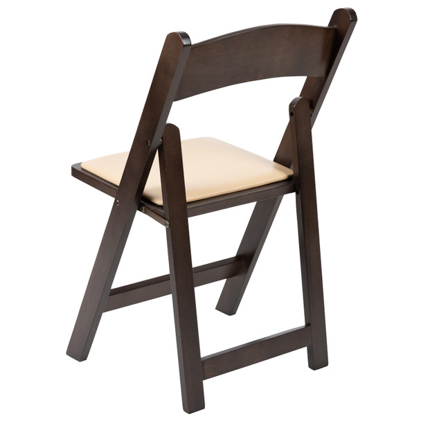 HERCULES Series Chocolate Wood Folding Chair with Vinyl Padded Seat