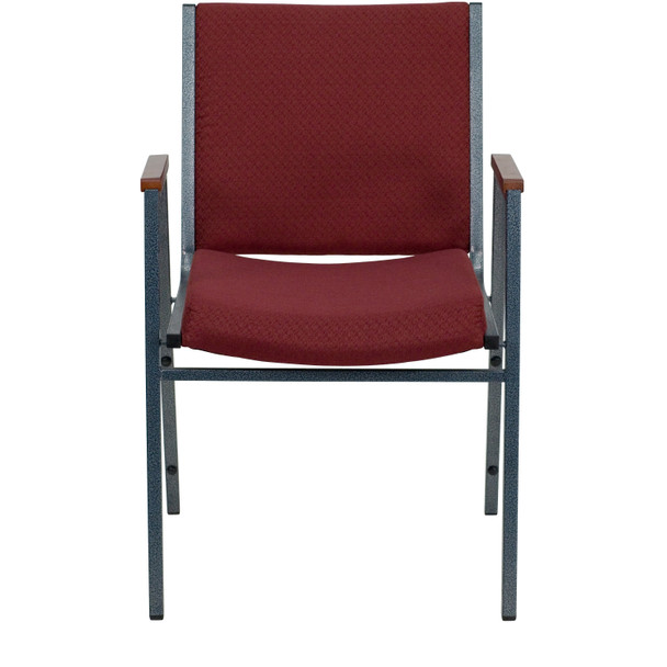 HERCULES Series Heavy Duty Burgundy Patterned Fabric Stack Chair with Arms