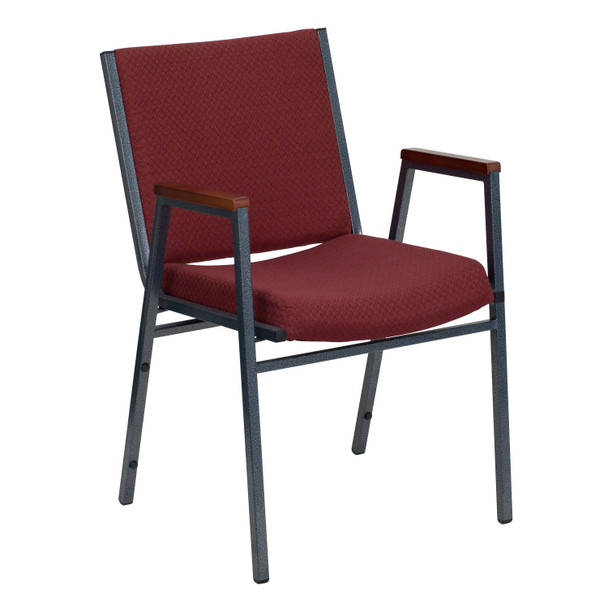 HERCULES Series Heavy Duty Burgundy Patterned Fabric Stack Chair with Arms