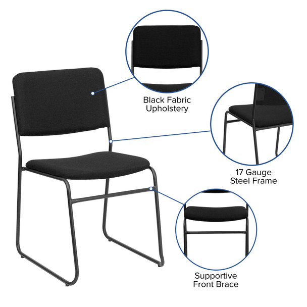 HERCULES Series 500 lb. Capacity High Density Black Fabric Stacking Chair with Sled Base