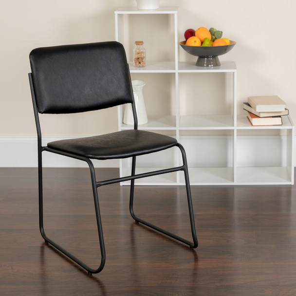 HERCULES Series 500 lb. Capacity High Density Black Vinyl Stacking Chair with Sled Base