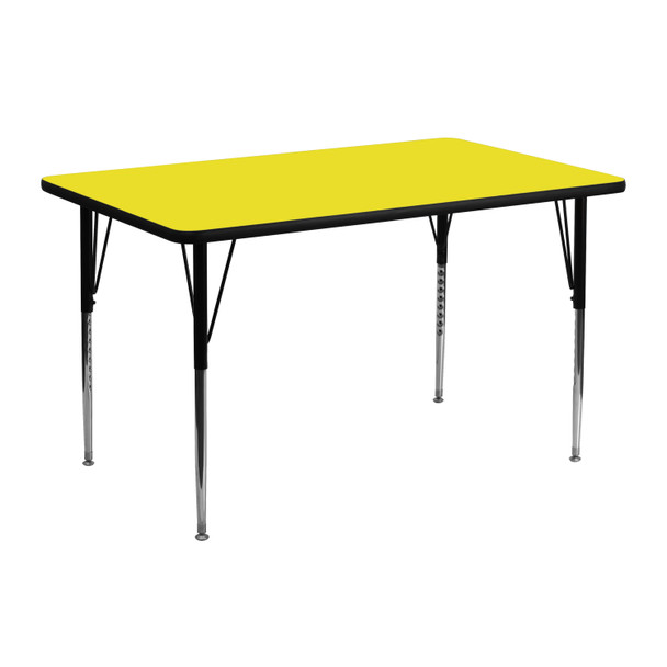 Wren 24''W x 48''L Rectangular Yellow HP Laminate Activity Table - Standard Height Adjustable Legs