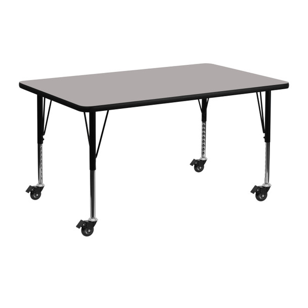 Wren Mobile 24''W x 48''L Rectangular Grey HP Laminate Activity Table - Height Adjustable Short Legs