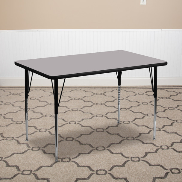 Wren 24''W x 48''L Rectangular Grey Thermal Laminate Activity Table - Standard Height Adjustable Legs