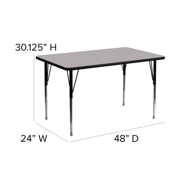 Wren 24''W x 48''L Rectangular Grey Thermal Laminate Activity Table - Standard Height Adjustable Legs