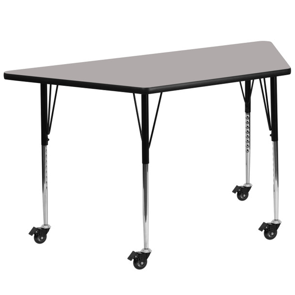 Wren Mobile 22.5''W x 45''L Trapezoid Grey HP Laminate Activity Table - Standard Height Adjustable Legs