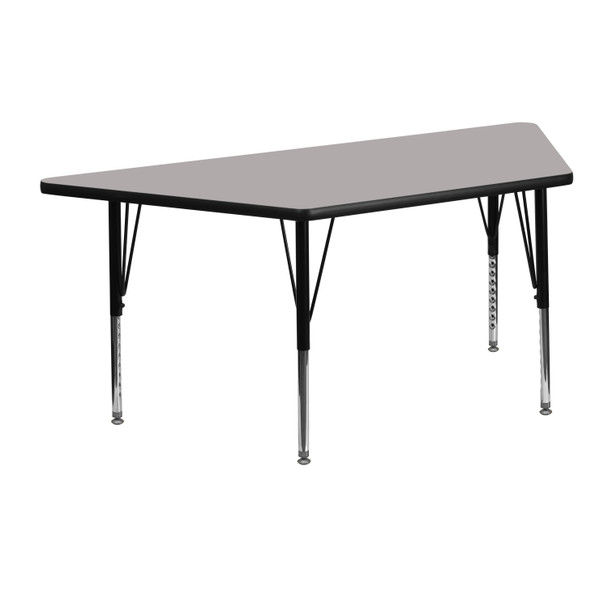 Wren 22.5''W x 45''L Trapezoid Grey HP Laminate Activity Table - Height Adjustable Short Legs