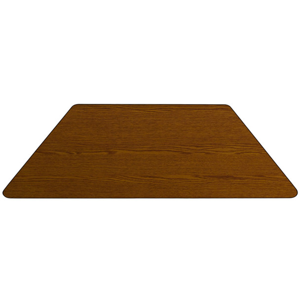 Wren 22.5''W x 45''L Trapezoid Oak HP Laminate Activity Table - Height Adjustable Short Legs