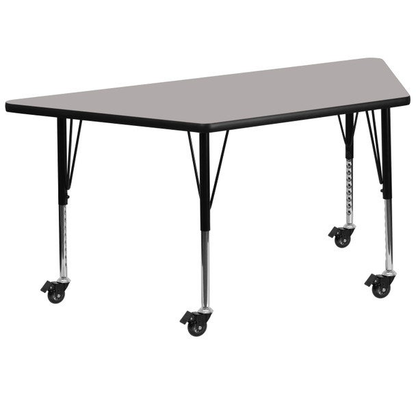 Wren Mobile 22.5''W x 45''L Trapezoid Grey HP Laminate Activity Table - Height Adjustable Short Legs