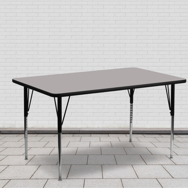 Wren 24''W x 60''L Rectangular Grey HP Laminate Activity Table - Standard Height Adjustable Legs